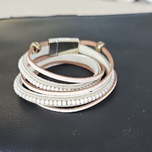 Elegant White and Tan Wrap Bracelet